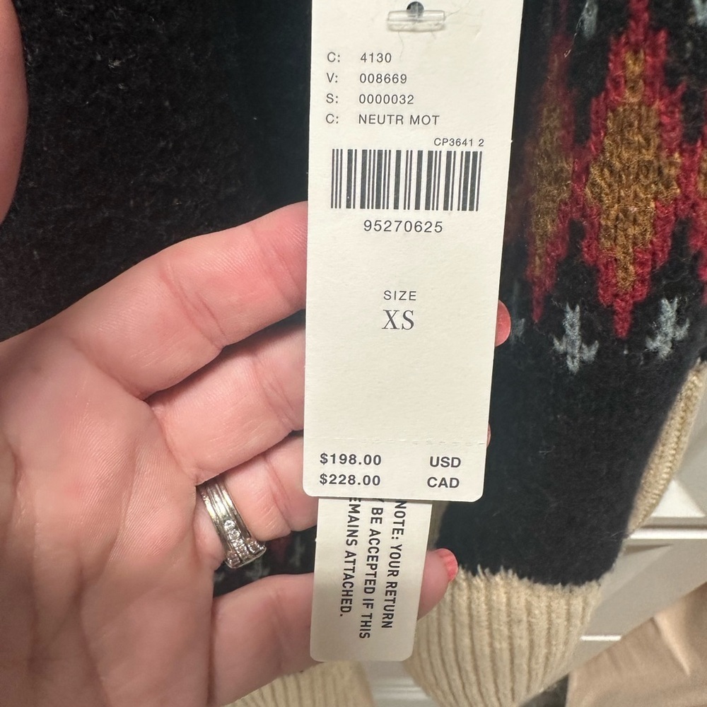 Anthropologie Black and Cream Cowl Neck Sweater with Nordic Pattern - Picture 6 of 8